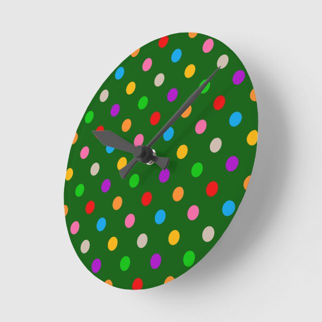 Farbenfroher Regenbogen-Punkte Grün  Runde Wanduhr (Winkel)
