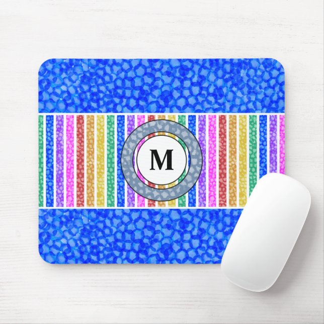 Farbenfroher Regenbogen Streifen Blau Wasserfarben Mousepad (Mit Mouse)