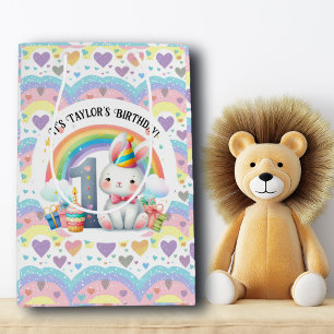 Farbenfroher Regenbogen und Bunny 1. Geburtstag Pa Mittlere Geschenktüte