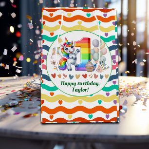 Farbenfroher Regenbogen und Einhorn 1. Geburtstag Mittlere Geschenktüte