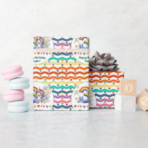Farbenfroher Regenbogen und Einhorn 3. Geburtstag Geschenkpapier