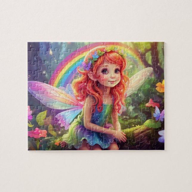 Farbenfroher Regenbogen und Niedliche Fee Puzzle (Horizontal)