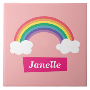 Farbenfroher Regenbogen und Wolken, für kleine Mäd Fliese