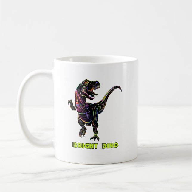 Farbenfroher Regenbogen Velociraptor Dinosaur Art Kaffeetasse (Links)