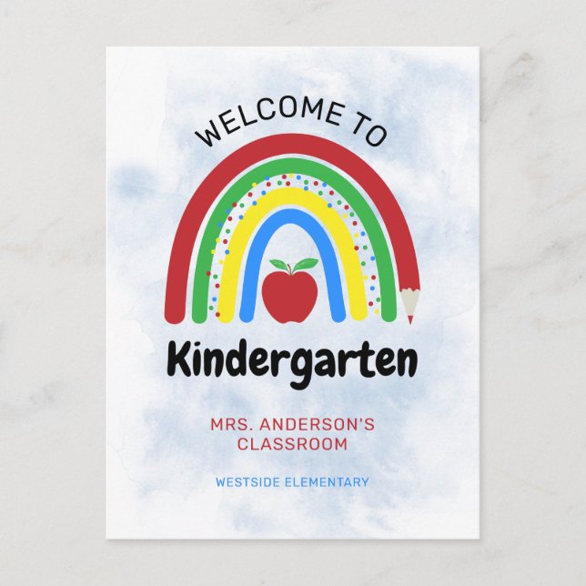 Farbenfroher Regenbogen Willkommen im Kindergarten Postkarte (Vorderseite)