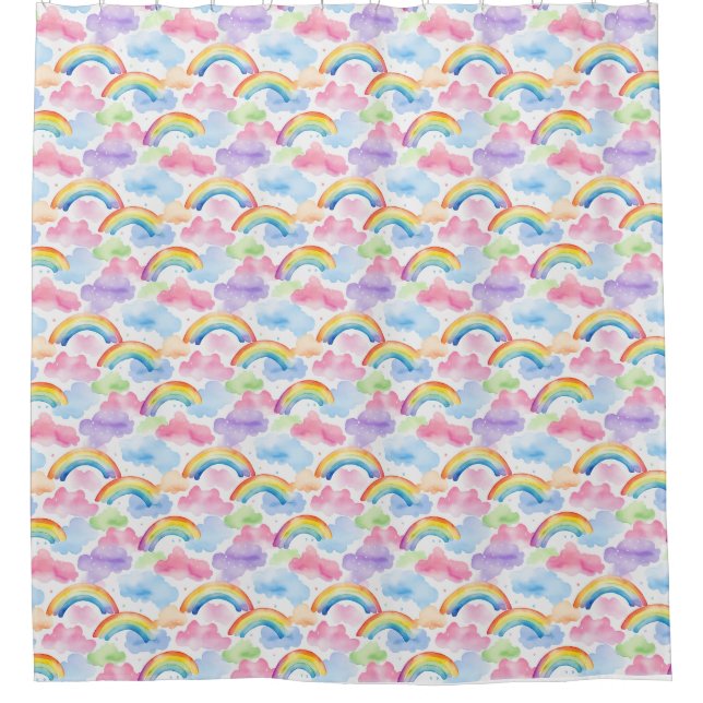Farbenfroher Regenbogen, Wolke und Sternmuster Duschvorhang (Vorderseite)