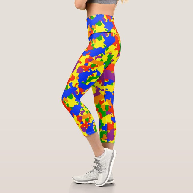 Farbenfroher Regenbogenspass Camouflage Camouflage Capri Leggings (Links)
