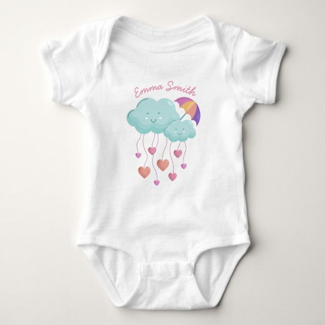 Farbenfroher Regenschirm mit Niedlichen Wolken Baby Strampler (Vorderseite)