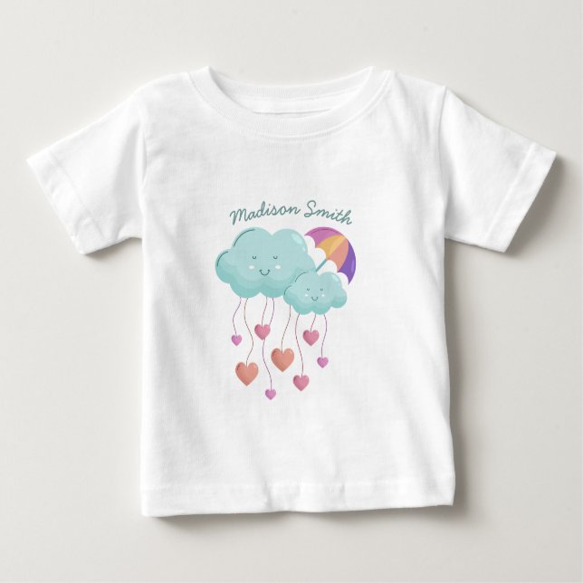 Farbenfroher Regenschirm mit Niedlichen Wolken Baby T-shirt (Vorderseite)