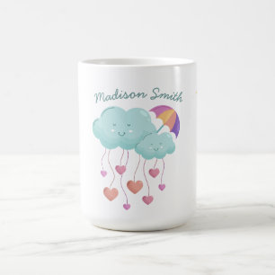 Farbenfroher Regenschirm mit Niedlichen Wolken Kaffeetasse