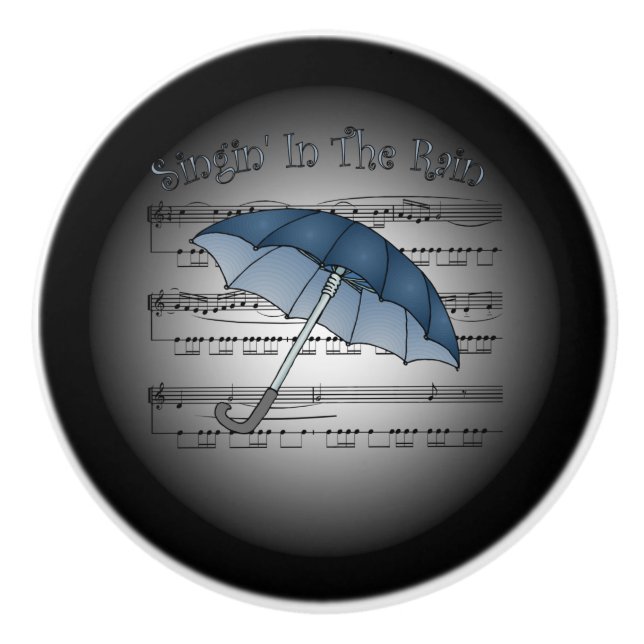 Farbenfroher Regenschirm ~ Singin’ In Regen ~ Musi Keramikknauf (Vorderseite)