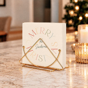 Farbenfroher Retro-Frohe-Weihnachten-Familienname Serviette