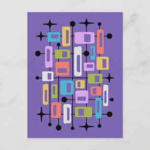 Farbenfroher Retro-Mid-Century-Modern-Atom-Abstrak Postkarte