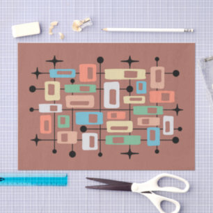 Farbenfroher Retro-Mid-Century-Modern-Atom-Abstrak Seidenpapier