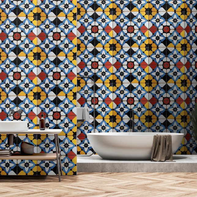 Farbenfroher Retrostil Tapete (Badezimmer)