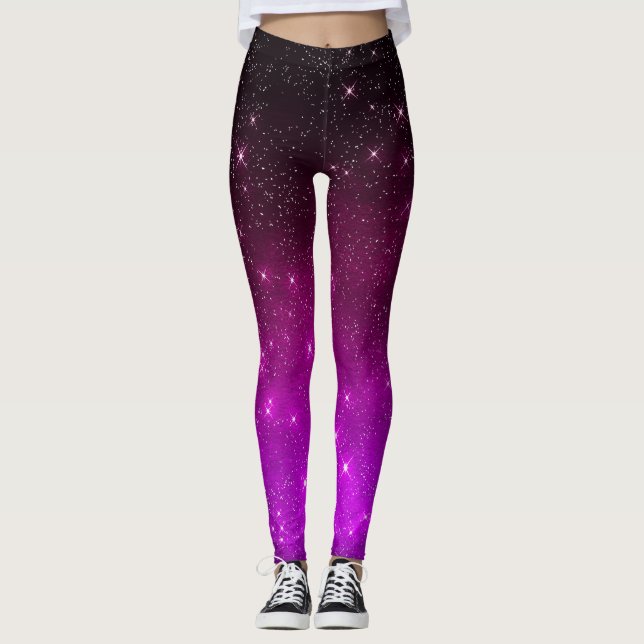 Farbenfroher rosa Sternenhimmel Leggings (Vorderseite)