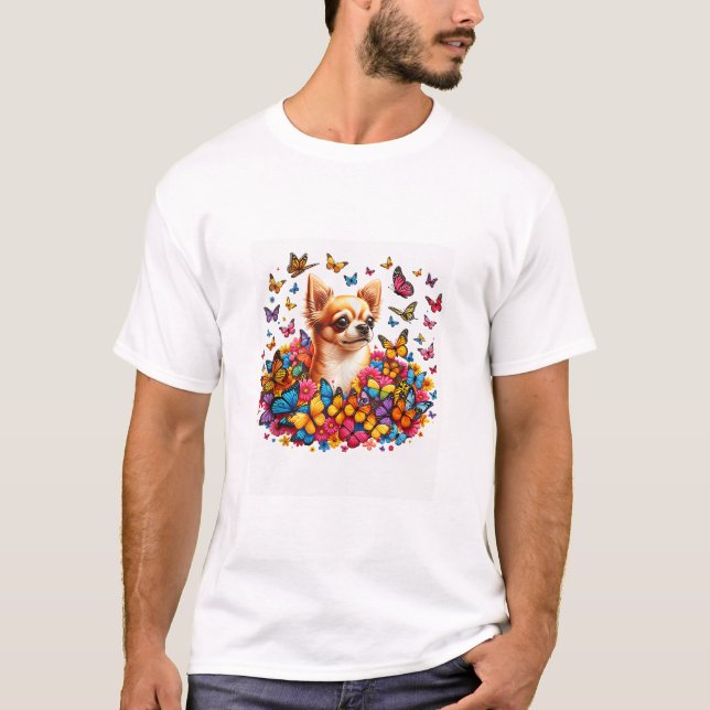 Farbenfroher Schmetterling Chihuahua T-Shirt (Vorderseite)