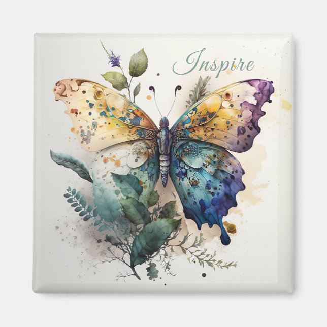 Farbenfroher Schmetterling Inspiriere Words Magnet (Vorne)