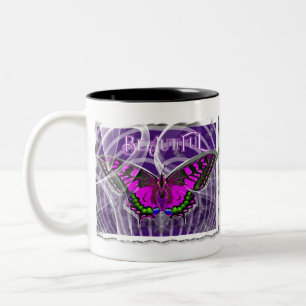 Farbenfroher Schmetterling mit Wirbeln Zweifarbige Tasse