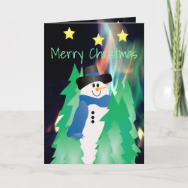 Farbenfroher Schneemann mit Sternen geklappte Feri Feiertagskarte