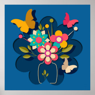 Farbenfroher schöner moderner Blumenstrauß auf Bla Poster