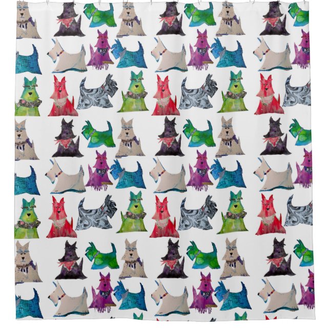 Farbenfroher Scotties Duschvorhang (Vorderseite)