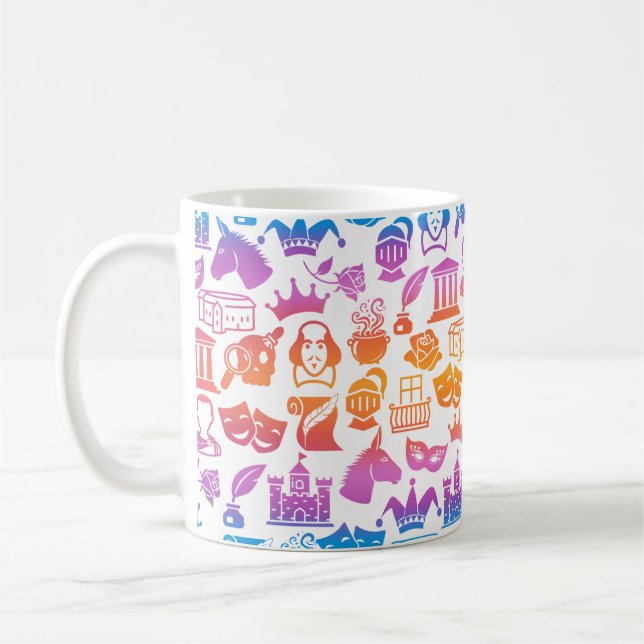 Farbenfroher Shakespeare-Liebhaber-Becher Kaffeetasse (Links)