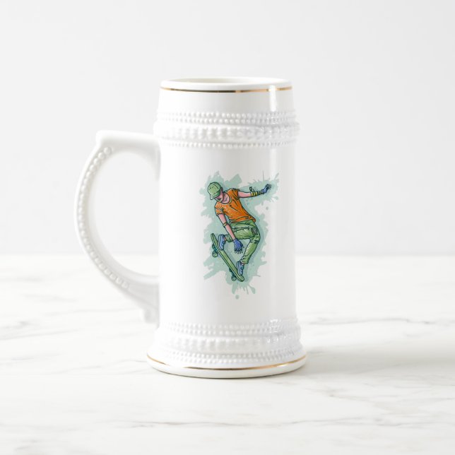 Farbenfroher Skater, lustige Illustration Bierglas (Links)