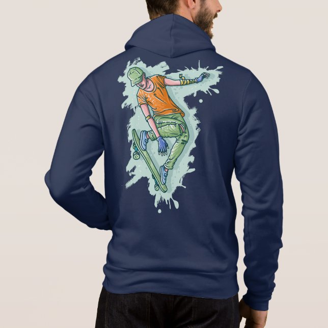 Farbenfroher Skater, lustige Illustration Hoodie (Rückseite)