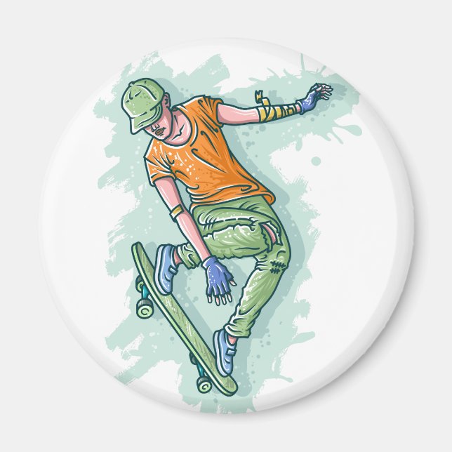 Farbenfroher Skater, lustige Illustration Magnet (Vorne)