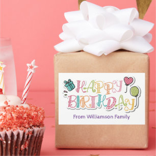 Farbenfroher Sketch-Stil, glücklich zum Geburtstag Rechteckiger Aufkleber