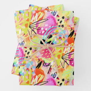 Farbenfroher Sommer Tropical Abstrakt Eclectic Pop Geschenkpapier Set