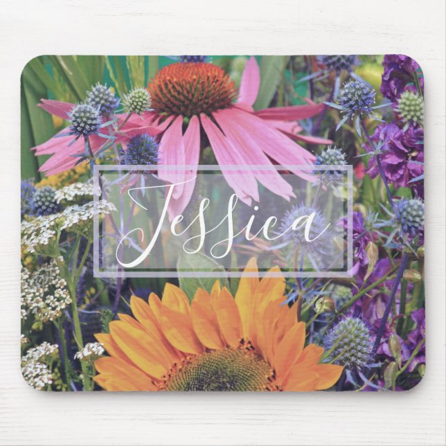 Farbenfroher Sommerblumengarten personalisiert Mousepad (Vorne)