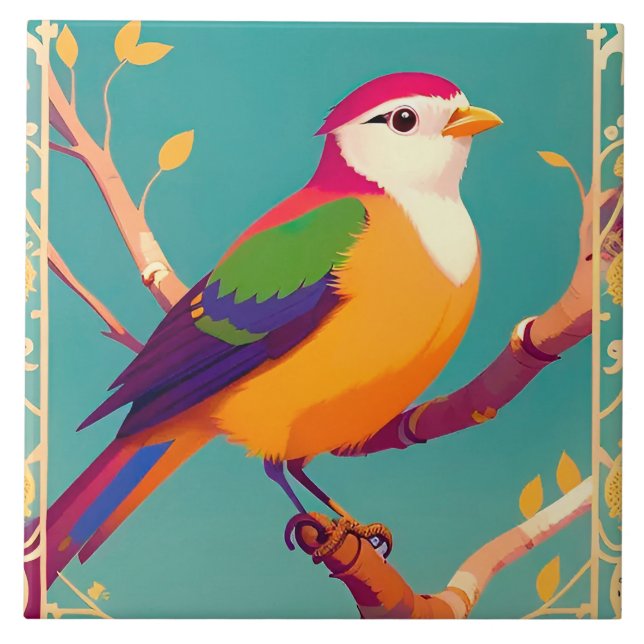 Farbenfroher Songbird auf blühenden Branchen Fliese (Vorderseite)