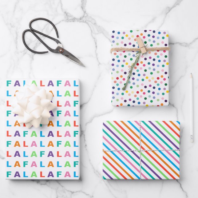 Farbenfroher Spaß FA LA LA URLAUBSSAISON Geschenkpapier Set (Vorderseite)