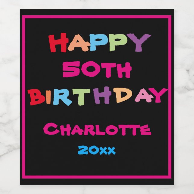 Farbenfroher Spaß Individuelle Name Jahr Geburtsta Weinetikett (Einzelnes Label)