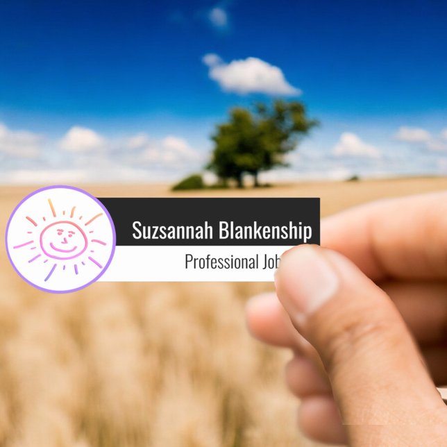 Farbenfroher Spaß Sun sieht kleinen Unternehmen De Namensschild (fun sun on horizontal black and white name tag)