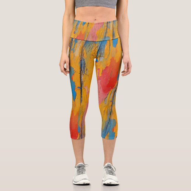 Farbenfroher Spritzer Capri Leggings (Vorderseite)