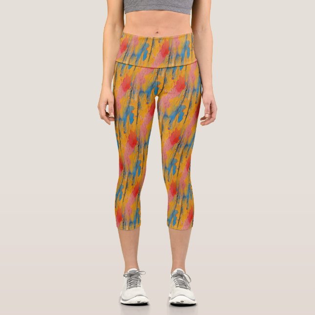 Farbenfroher Spritzer Capri Leggings (Vorderseite)