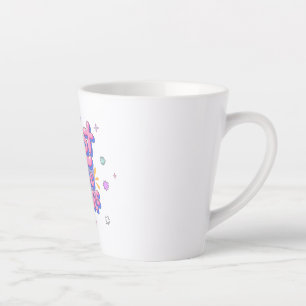 Farbenfroher Sprüch in Blasenbuchstaben Milchtasse