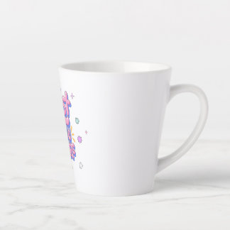 Farbenfroher Sprüch in Blasenbuchstaben Milchtasse