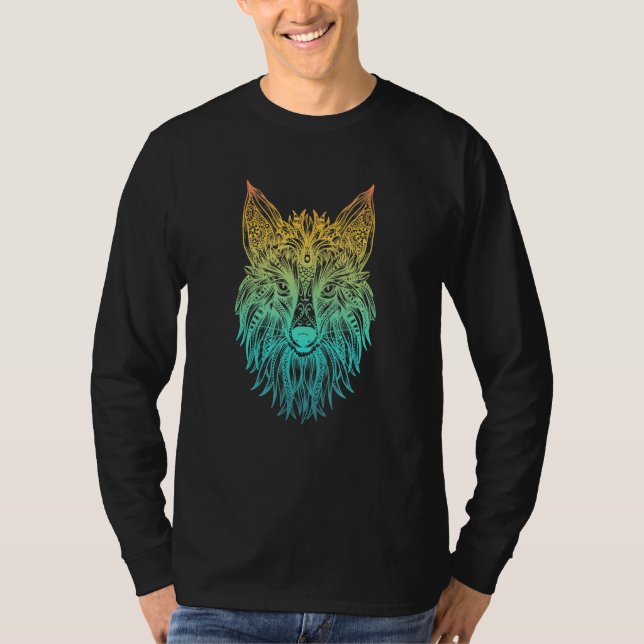 Farbenfroher Stammesfuchs Kopf T-Shirt (Vorderseite)