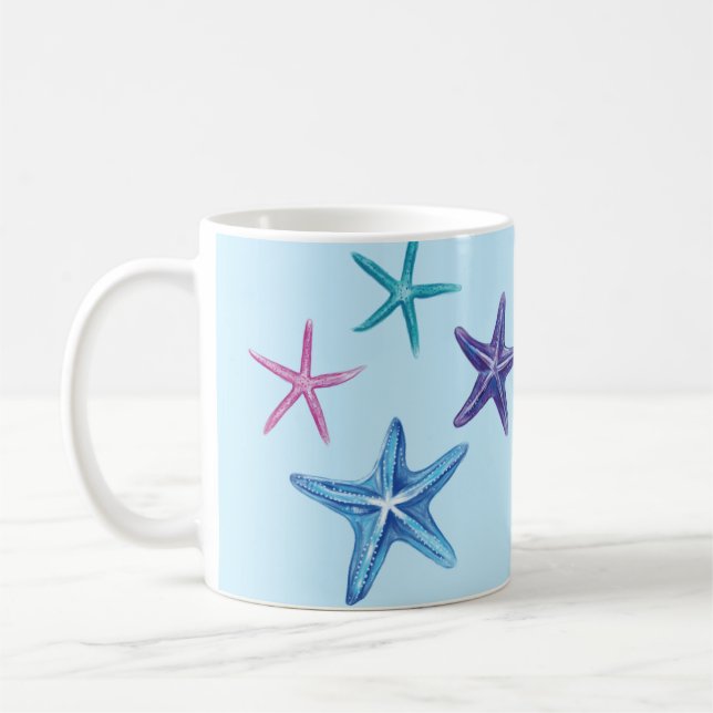 Farbenfroher Starfish (blau, Lila, rosa, türkis) Kaffeetasse (Links)