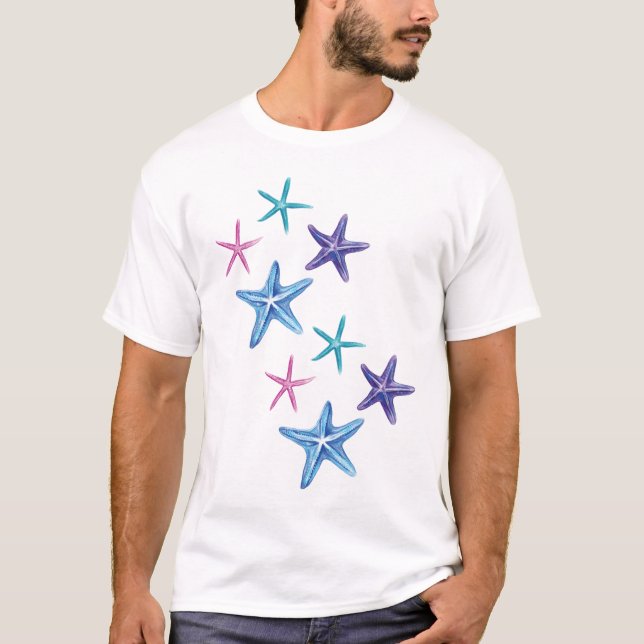 Farbenfroher Starfish (blau, Lila, rosa, türkis) T-Shirt (Vorderseite)