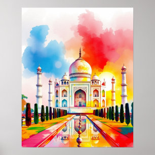Farbenfroher Taj Mahal Wasserfarben Poster Druck