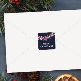 Farbenfroher Tannenbaumwimpel Frohe Weihnachten Au Quadratischer Aufkleber