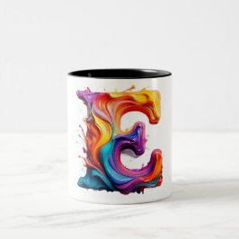 Farbenfroher Tasse mit Buchstabe "E" in flüssiger