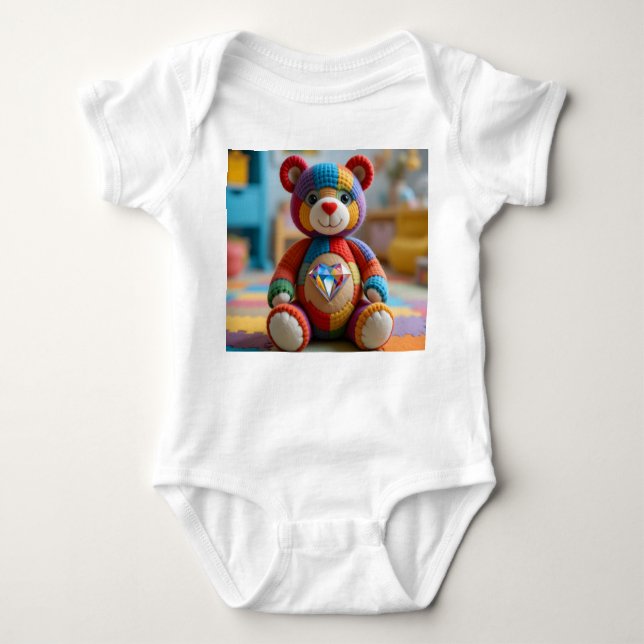Farbenfroher Teddybär Baby Strampler (Vorderseite)