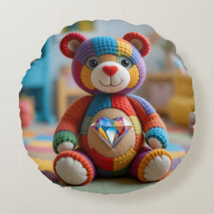 Farbenfroher Teddybär Rundes Kissen