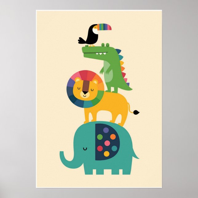 Farbenfroher Tierstapel Baby Kinder  Poster (Vorne)